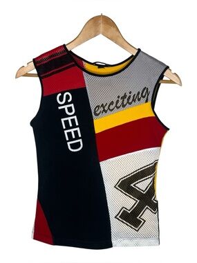 Y2K Vintage Plein Sud Jeans Sporty Mesh Patchwork Top Muscle Tee Archive